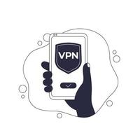 application vpn, téléphone intelligent à la main, illustration vectorielle vecteur