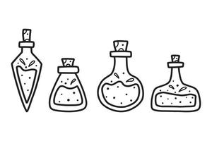 un ensemble de pots de potions. poison magique. illustration vectorielle. collection de flacons de poison. style de griffonnage. vecteur