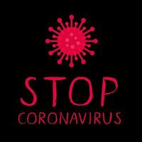 arrêtez le lettrage de brosse de coronavirus sur le fond noir. nouvelle pandémie du virus corona covid-19. modèle vectoriel pour affiche de typographie, bannière, flyer, etc.