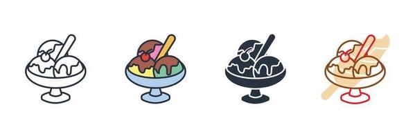 illustration vectorielle de logo d'icône de bol de crème glacée. boules et crème glacée molle dans un modèle de symbole de bol en verre pour la collection de conception graphique et web vecteur