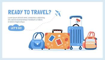 concept de page de destination touristique avec divers bagages, sacs et valises vecteur