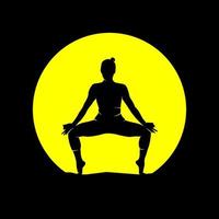 mouvement de silhouette de yoga derrière la lune. un mouvement pour se calmer vecteur