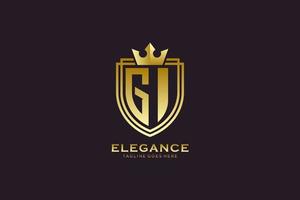 logo monogramme de luxe élégant initial gi ou modèle de badge avec volutes et couronne royale - parfait pour les projets de marque de luxe vecteur