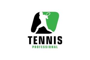 lettre o avec création de logo de silhouette de joueur de tennis. éléments de modèle de conception de vecteur pour l'équipe sportive ou l'identité d'entreprise.