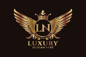 lettre d'aile royale de luxe ln vecteur de logo de couleur or crête, logo de victoire, logo de crête, logo d'aile, modèle de logo vectoriel.