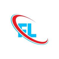 logo fl. conception fl. lettre fl bleue et rouge. création de logo de lettre fl. lettre initiale f logo monogramme majuscule cercle lié. vecteur