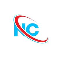 logo nc. conception nc. lettre nc bleue et rouge. création de logo de lettre nc. lettre initiale nc logo monogramme majuscule cercle lié. vecteur