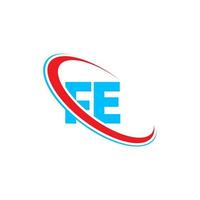 fe logo. fe conception. lettre fe bleue et rouge. création de logo de lettre fe. lettre initiale fe logo monogramme majuscule cercle lié. vecteur