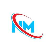 logo nm. conception nm. lettre nm bleue et rouge. création de logo de lettre nm. lettre initiale nm cercle lié logo monogramme majuscule. vecteur