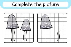 compléter le tableau champignon coprinus. copier l'image et la couleur. terminer l'image. livre de coloriage. jeu d'exercices de dessin éducatif pour les enfants vecteur