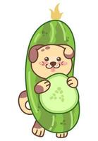chiot mignon dans un costume de concombre. personnage kawaï. illustration vectorielle de chien sur fond blanc. vecteur