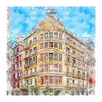 architecture barcelone espagne croquis aquarelle illustration dessinée à la main vecteur