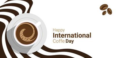 bannière de tasse à café avec décoration de grains de café et de feuilles, pour commémorer la journée internationale du café vecteur