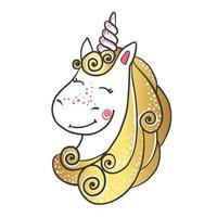 Licorne magique mignonne dessinée à la main isolée sur fond blanc. animal fantastique de dessin animé. symbole de rêve. élément de design pour cartes de voeux, t-shirt et autres. illustration vectorielle. vecteur