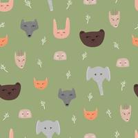 modèle vectorielle continue avec des visages d'animaux dans le style doodle. motif pour enfants à imprimer sur du lin pastel et de la papeterie. vecteur