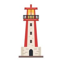 icône de phare détaillée de la mer isolée sur blanc - vecteur. tour de balise avec icône isolé de lampe de projecteur. vecteur tour à rayures nautiques, symbole de navigation, balise de marin.