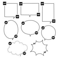 ensemble de collection de bordure de cadre de ligne de dessin à la main, ballon à bulles avec guillemets, penser, parler, parler, zone de texte, bannière, plat, conception, illustration vectorielle vecteur