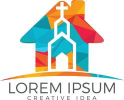 création de logo de bâtiment d'église. logo de modèle pour les églises et les organisations chrétiennes croisées. vecteur