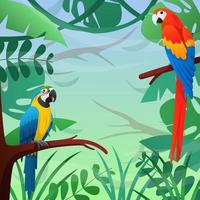 animaux exotiques avec fond de perroquets colorés vecteur