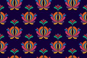 conception de décoration de modèle ethnique sans couture ikat. tapis en tissu aztèque boho mandalas textile décor papier peint. motif indigène tribal fleur broderie traditionnelle décorative vecteur illustré arrière-plan