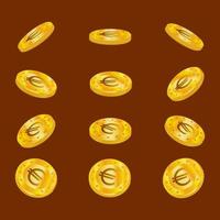 pièces en euros d'or isolées sur fond marron. illustration vectorielle. vecteur