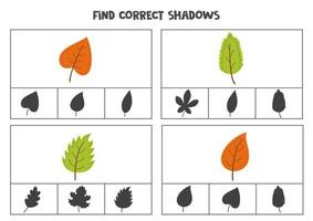 trouver l'ombre correcte des jolies feuilles d'automne. jeux de cartes imprimables pour enfants. vecteur