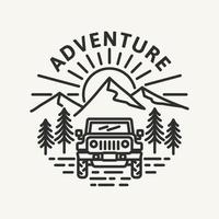insigne de logo de paysage nature aventure ligne dessinée à la main vecteur