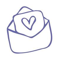 le contour d'une enveloppe avec une feuille imbriquée et un coeur vecteur