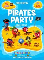 dépliant de fête des pirates avec des personnages de dessin animé de baies vecteur