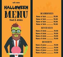 menu halloween nourriture et boissons design plat avec zombie vecteur