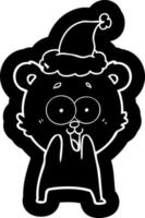 icône de dessin animé d'ours en peluche excité d'un bonnet de noel vecteur