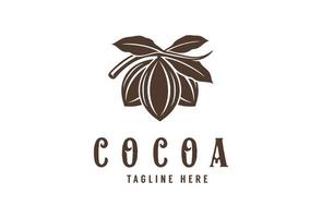 logo de branche de cacao vintage, fève de cacao, modèle vectoriel d'icône de logo de plante de cacao