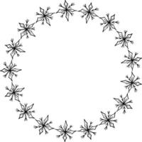 cadre rond avec doodle snoflakes noirs sur fond blanc. image vectorielle. vecteur