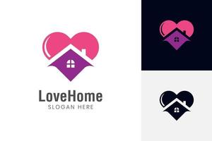 création de logo love sweet home, soins de la maison avec élément de conception d'icône de symbole de coeur et de toit, pour la famille, logo immobilier immobilier vecteur