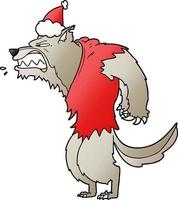 caricature de dégradé de loup-garou en colère d'un bonnet de noel vecteur