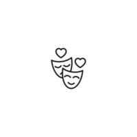 concept de romance, d'amour et de rencontres. signe de contour et trait modifiable dessiné dans un style plat moderne. adapté aux articles, sites web, etc. icône de ligne vectorielle de coeurs sur masques de théâtre vecteur