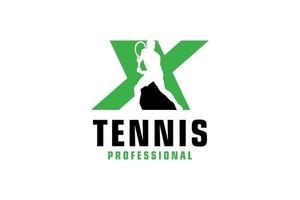 lettre x avec création de logo de silhouette de joueur de tennis. éléments de modèle de conception de vecteur pour l'équipe sportive ou l'identité d'entreprise.