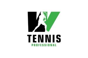 lettre w avec création de logo de silhouette de joueur de tennis. éléments de modèle de conception de vecteur pour l'équipe sportive ou l'identité d'entreprise.