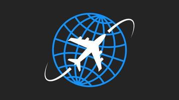 l'avion vole au-dessus de la planète terre. l'avion et le globe. logo des voies respiratoires. vecteur