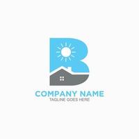 b logo simple avec concept de design maison et soleil pour entreprise vecteur