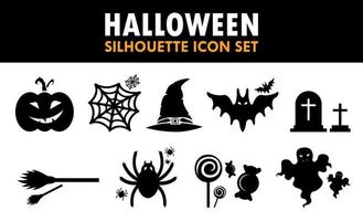 halloween silhouette icon set citrouille web chapeau tombe illustration de vacances vecteur