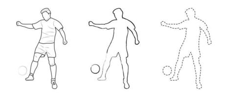 dessin d'esquisse, contour de la silhouette, footballeur sportif dans le jeu de balle. style de ligne et coups de pinceau vecteur