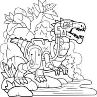 dessin animé robot dinosaure baryonyx, livre de coloriage pour enfants, illustration de contour vecteur