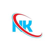 logo nk. conception noire. lettre nk bleue et rouge. création de logo de lettre nk. lettre initiale nk cercle lié logo monogramme majuscule. vecteur