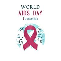 journée mondiale du sida. aide à la prise de conscience. ruban rouge avec carte du monde sur fond blanc. illustration vectorielle. vecteur