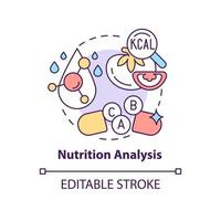 icône de concept d'analyse nutritionnelle. illustration de la ligne mince de l'idée abstraite des tests alimentaires. contenu diététique. vitamines et mineraux. dessin de contour isolé. trait modifiable. arial, myriade de polices pro-gras utilisées vecteur