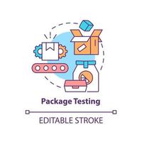 icône de concept de test de paquet. traitement des matériaux et évaluation de l'illustration de la ligne mince de l'idée abstraite. test de performance. dessin de contour isolé. trait modifiable. arial, myriade de polices pro-gras utilisées vecteur