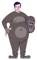 homme portant un costume de gorille illustration vectorielle de couleur rvb semi-plate. personnage posant. carrière dans l'industrie du divertissement. mascotte de zoo professionnel interprète isolé personnage de dessin animé sur fond blanc