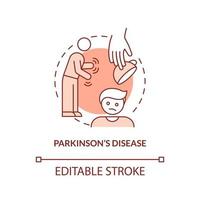 icône de concept orange de la maladie de parkinson. maladie du système nerveux. demander une illustration de ligne mince d'idée abstraite de soins palliatifs. dessin de contour isolé. trait modifiable. arial, myriade de polices pro-gras utilisées vecteur