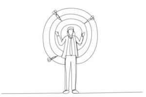 dessin d'homme d'affaires sur des cibles de tir à l'arc. style d'art en ligne unique vecteur